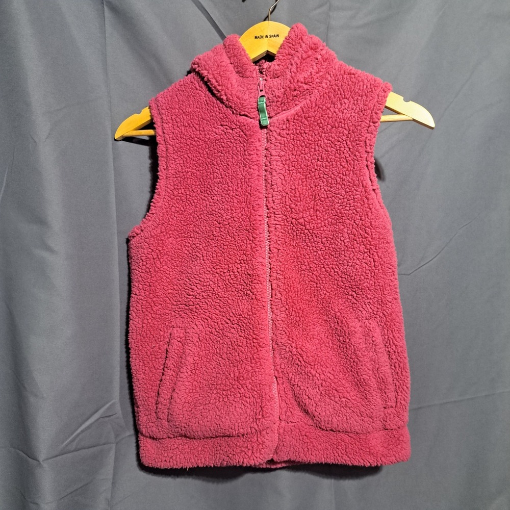 Mini Boden Girls 11-12 Y Full Zip Hooded Sherpa Fleece Vest Dark Pink Gray Lined
